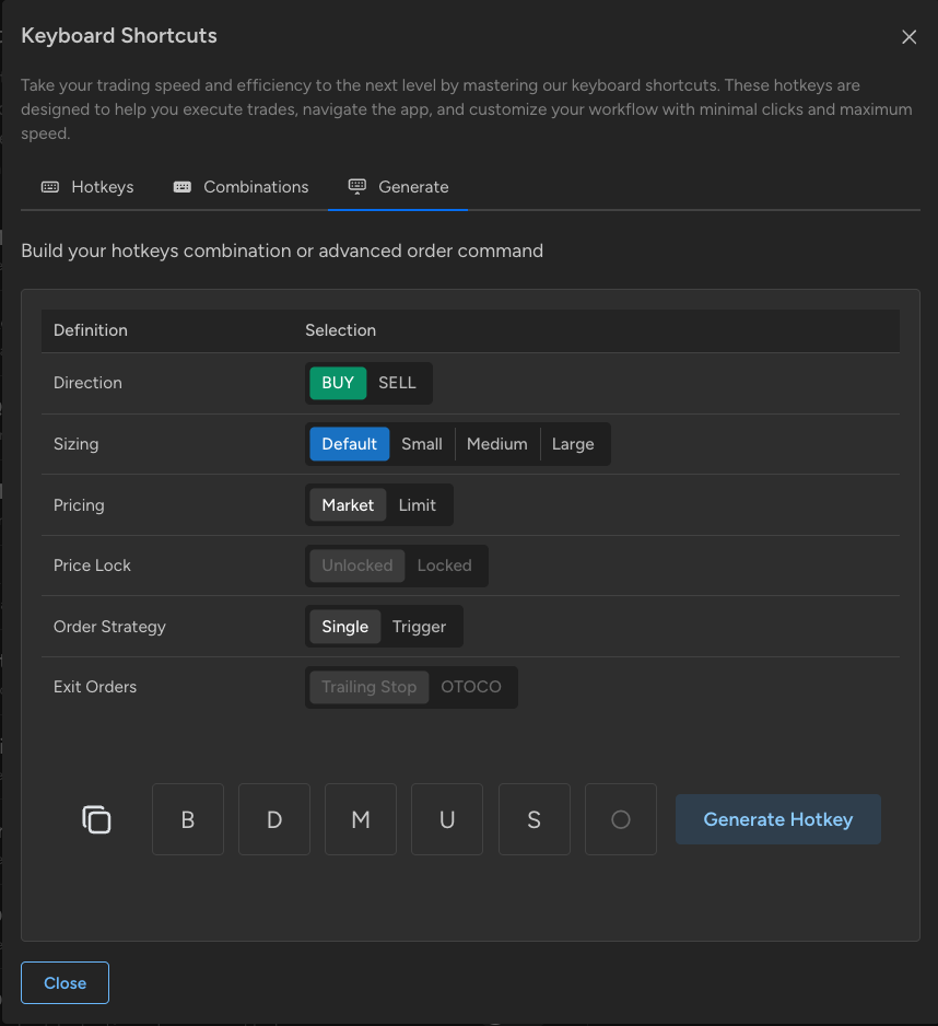 One-key order control