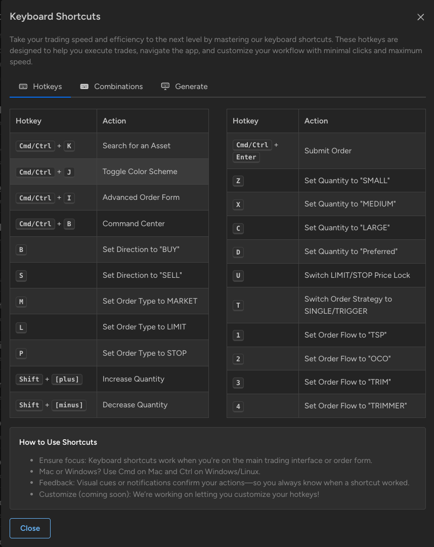 Navigation and platform shortcuts