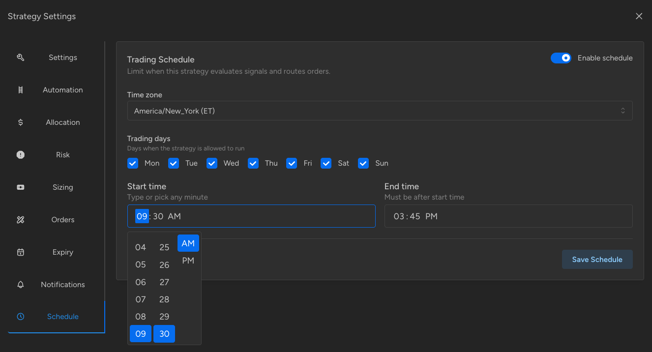 Session scheduling